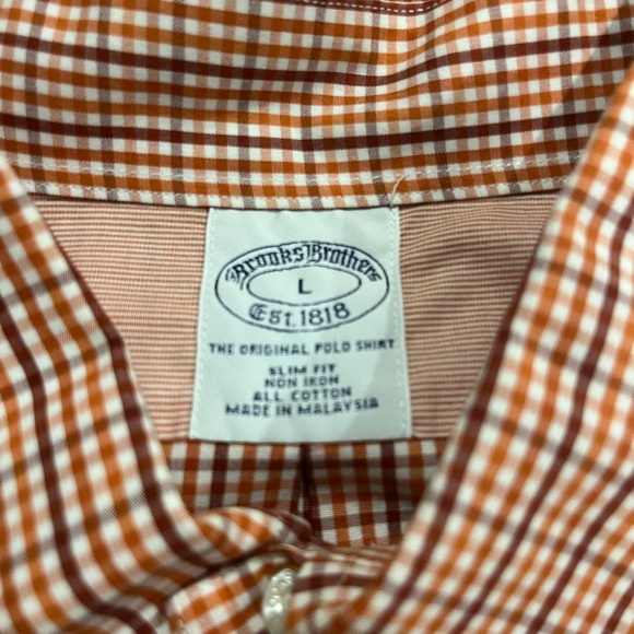 Brooks Brothers Men's Orange Checkered Shirt - Picture 2 of 3